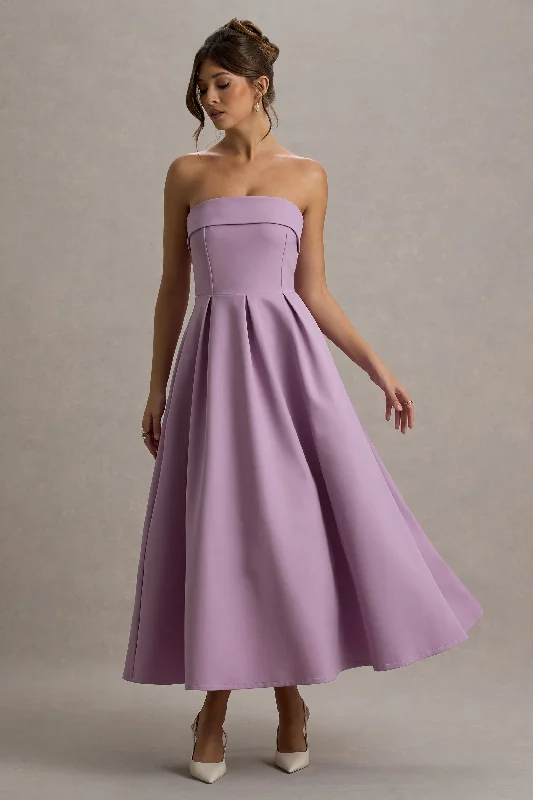 Midi dresses with denim fabric for a casual yet stylish day out Annalise | Lilac Bandeau Skater Midi Dress Midi dresses with denim fabric for a casual yet stylish day out Annalise | Lilac Bandeau Skater Midi Dress