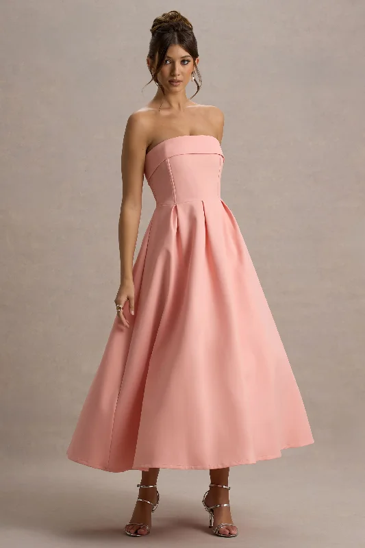 Plaid midi dresses for a fall - themed family gathering Annalise | Pink Bandeau Skater Midi Dress Plaid midi dresses for a fall - themed family gathering Annalise | Pink Bandeau Skater Midi Dress