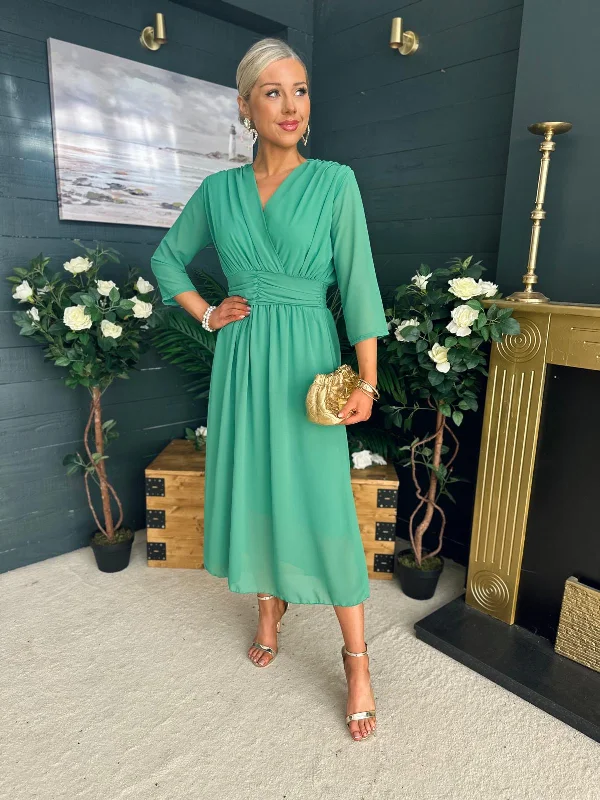 Midi dresses with side slits for a sexy and elegant appearance Saoirse Band Detail Occasion Dress Green