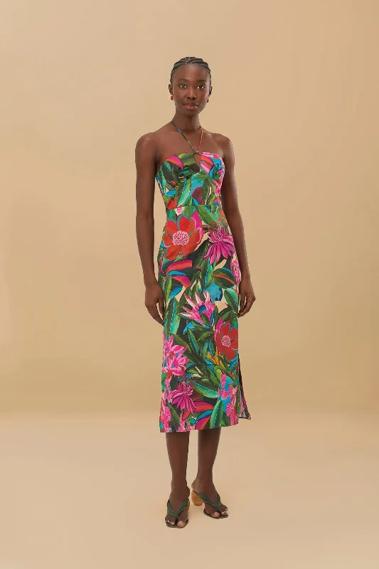 Midi dresses with metallic threads for a glamorous evening event Multicolor Jardin De Reve Organic Cotton Midi Dress