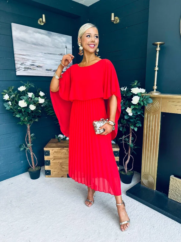 Midi dresses with bow accents for a sweet and charming look Doireann Cape Detail Occasion Dress Red Midi dresses with bow accents for a sweet and charming look Doireann Cape Detail Occasion Dress Red