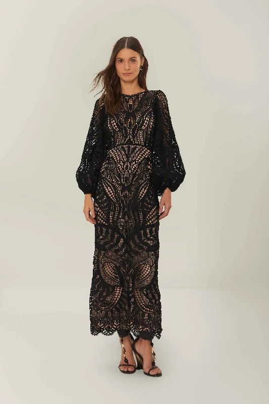 Midi dresses with abstract art prints for an artistic statement Black Nature Guipure Midi Dress Midi dresses with abstract art prints for an artistic statement Black Nature Guipure Midi Dress