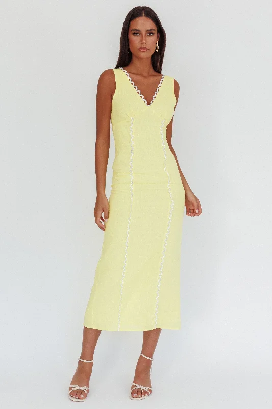 Midi dresses with button - down skirts for a unique and functional design Chamberlain Scallop Trim V-Neck Maxi Dress Butter Midi dresses with button - down skirts for a unique and functional design Chamberlain Scallop Trim V-Neck Maxi Dress Butter