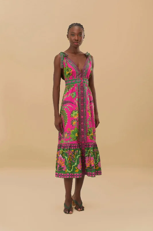 Midi dresses with embroidered accents for a unique and detailed design Ana Tapestry Pink Midi Dress