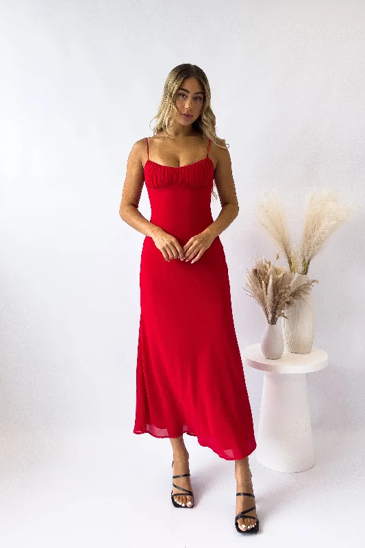 Midi dresses with cotton - blend materials for everyday comfort Noah Midi Dress - Red Midi dresses with cotton - blend materials for everyday comfort Noah Midi Dress - Red