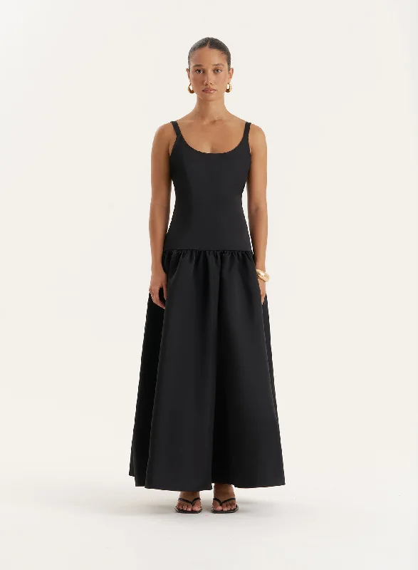 Mini dresses with criss - cross backs for a flirty look Black Drop Waist Maxi Dress- Melinie Mini dresses with criss - cross backs for a flirty look Black Drop Waist Maxi Dress- Melinie
