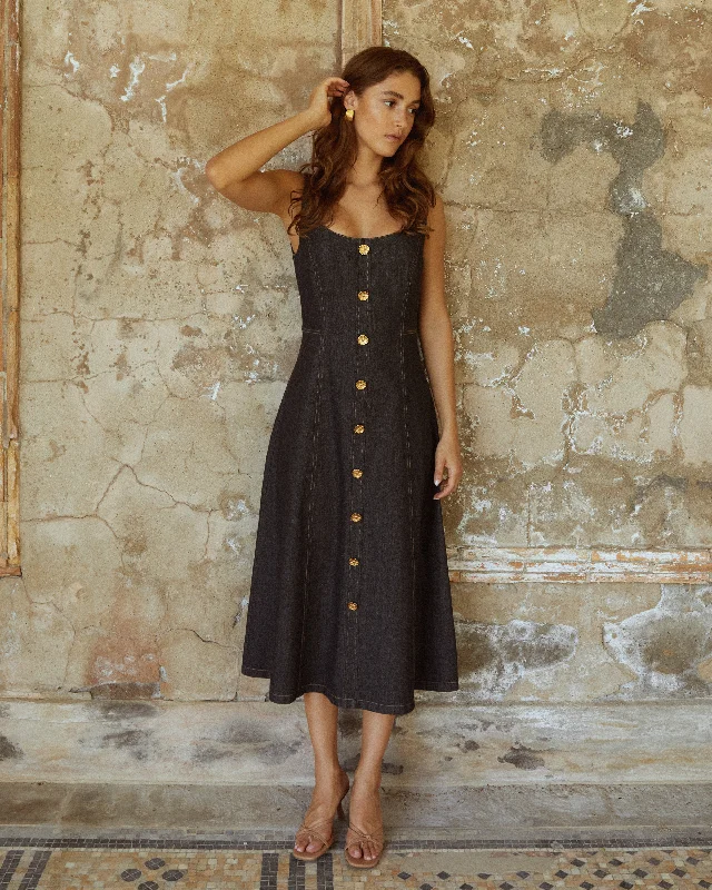 Plaid midi dresses for a fall - themed family gathering Avril Denim Dress