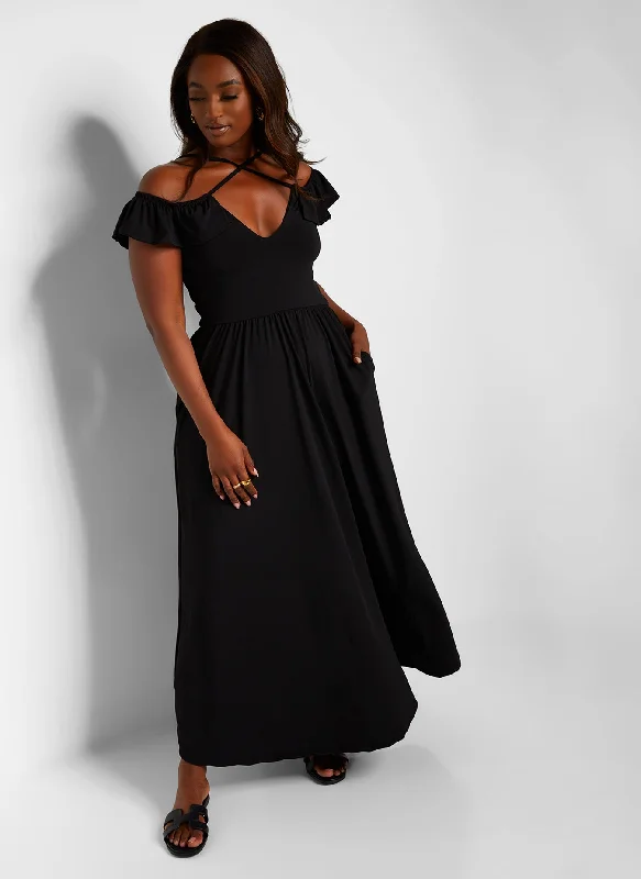 Mini dresses with side slits for a sexy appeal Pure Intentions Ruffle Sleeve Maxi A Line Dress W. Pockets - Black Mini dresses with side slits for a sexy appeal Pure Intentions Ruffle Sleeve Maxi A Line Dress W. Pockets - Black