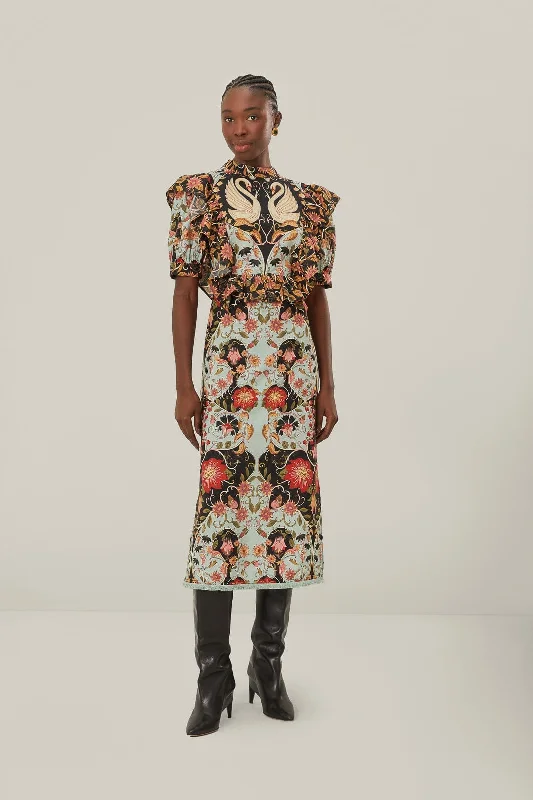 Midi dresses with V - necklines for a flattering and elongating effect Blue Flowing Beauty Short Sleeve Midi Dress