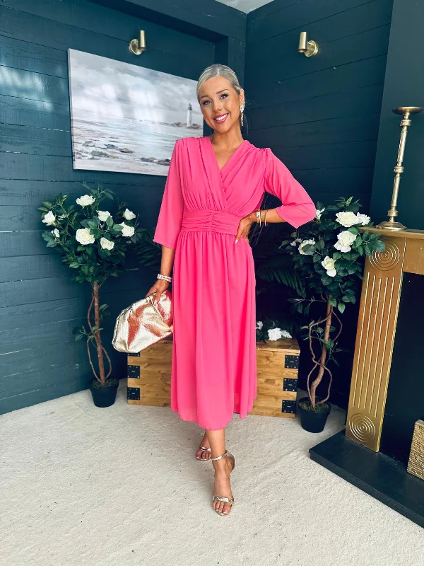 Midi dresses with off - the - shoulder necklines for a flirty look Saoirse Band Detail Occasion Dress Pink