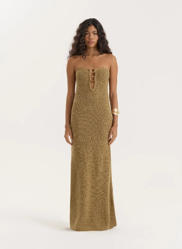 Mini dresses with one - shoulder designs Olive Knitted Bandeau Maxi Dress- Charley