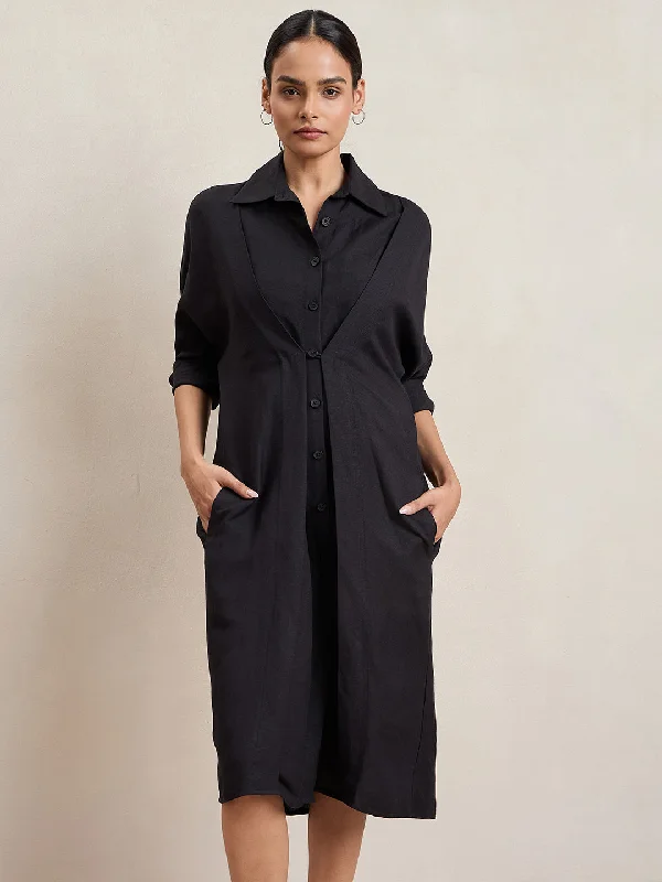 Midi dresses with keyhole backs for a flirty and unexpected detail Black Linen Button Down Midi Dress Midi dresses with keyhole backs for a flirty and unexpected detail Black Linen Button Down Midi Dress