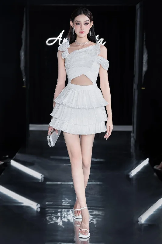 Mini dresses with cut - out details for a trendy look Pando Layered Cut-Out Polyester Mini Dress Mini dresses with cut - out details for a trendy look Pando Layered Cut-Out Polyester Mini Dress