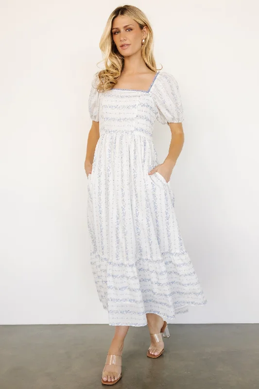 Sheath midi dresses with beaded embellishments for a formal occasion Martine Puff Sleeve Dress | Ivory Multi Floral Sheath midi dresses with beaded embellishments for a formal occasion Martine Puff Sleeve Dress | Ivory Multi Floral