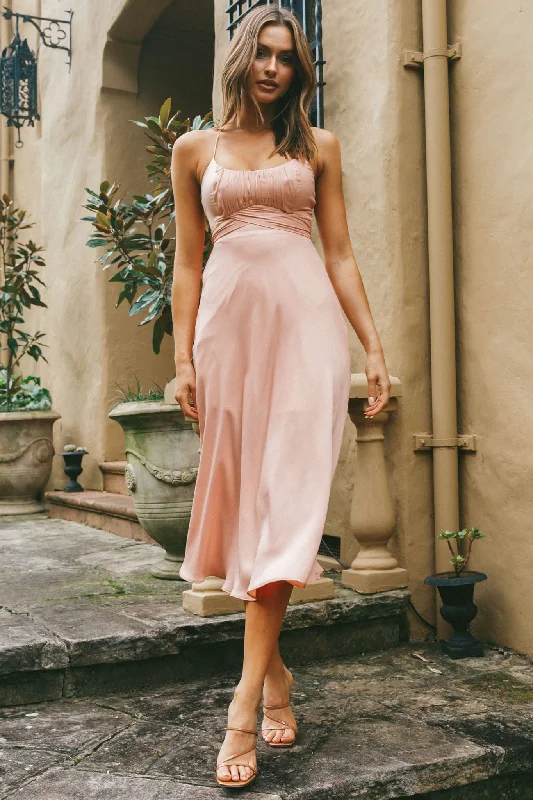 Midi dresses with ribbed textures for a unique and tactile appearance Linka Cami Strap Midi Dress Peach