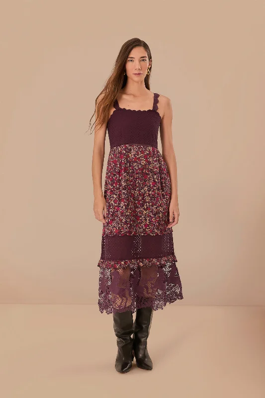 High - low midi dresses with geometric patterns for a modern party Purple Chelsea Garden Embroidered Lace Midi Dress High - low midi dresses with geometric patterns for a modern party Purple Chelsea Garden Embroidered Lace Midi Dress