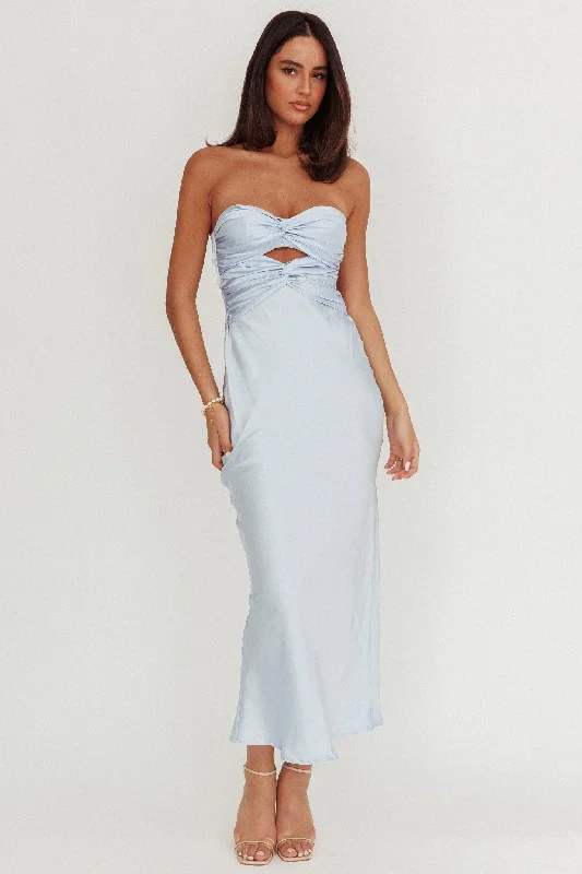 Midi dresses with button - front designs for a classic touch Good Impression Double Twist Maxi Dress Steel Blue Midi dresses with button - front designs for a classic touch Good Impression Double Twist Maxi Dress Steel Blue