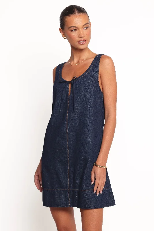 Mini dresses with beaded embellishments for a fancy event Azen Mini Dress - Dark Denim Mini dresses with beaded embellishments for a fancy event Azen Mini Dress - Dark Denim