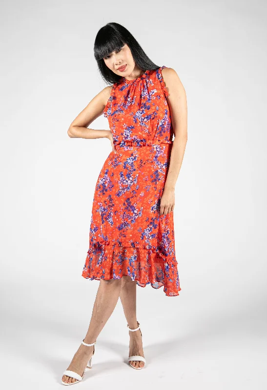 Midi dresses with sheer panels for a touch of allure Ruffle Trim Dress