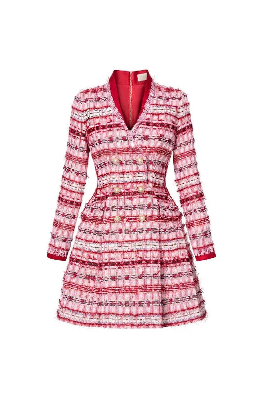Mini dresses with polka dot patterns Annette A-line Fringed Tweed Mini Dress