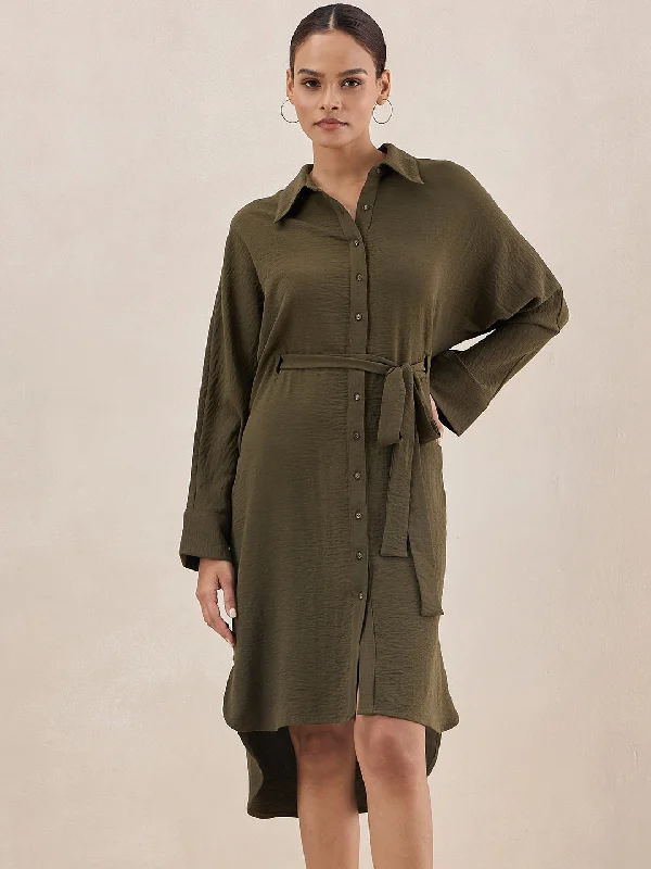 Midi dresses with sheer panels for a touch of allure Olive Button Down Shirt Midi Dress Midi dresses with sheer panels for a touch of allure Olive Button Down Shirt Midi Dress