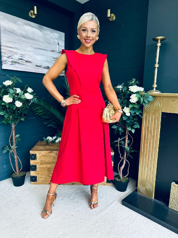 Midi dresses with pom - pom trims for a playful and festive look Gail Detailed Occasion Dress Red Midi dresses with pom - pom trims for a playful and festive look Gail Detailed Occasion Dress Red