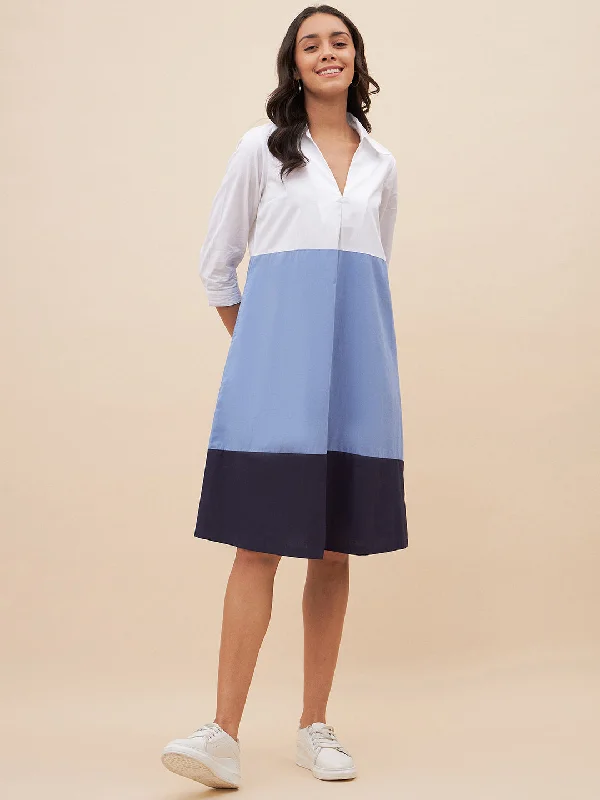 Midi dresses with ribbed textures for a unique and tactile appearance White And Blue Colorblock Midi Dress Midi dresses with ribbed textures for a unique and tactile appearance White And Blue Colorblock Midi Dress