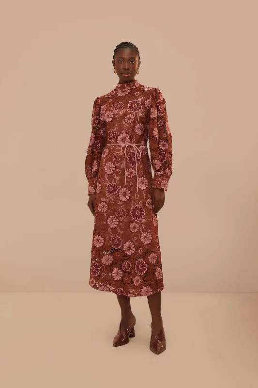 Sleeveless midi dresses with lace details for summer weddings Brown Gigi Tapestry Guipure Midi Dress Sleeveless midi dresses with lace details for summer weddings Brown Gigi Tapestry Guipure Midi Dress