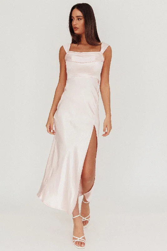 High - low midi dresses with geometric patterns for a modern party Lucinda Off-Shoulder V-Back Dress Blush High - low midi dresses with geometric patterns for a modern party Lucinda Off-Shoulder V-Back Dress Blush
