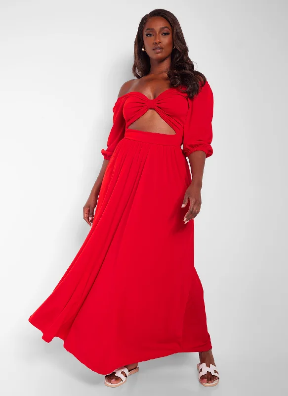 Mini dresses with cold - shoulder designs Londyn Off Shoulder Cut Out Maxi A Line Dress - Red Mini dresses with cold - shoulder designs Londyn Off Shoulder Cut Out Maxi A Line Dress - Red