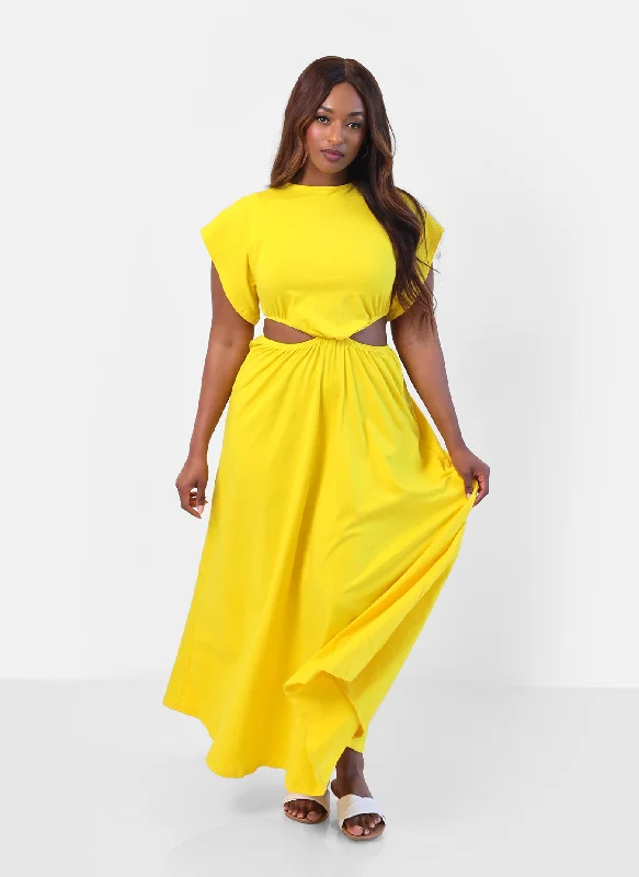 Mini dresses with high - low hems for a modern twist Desires Cut Out Maxi A Line Dress - Yellow Mini dresses with high - low hems for a modern twist Desires Cut Out Maxi A Line Dress - Yellow