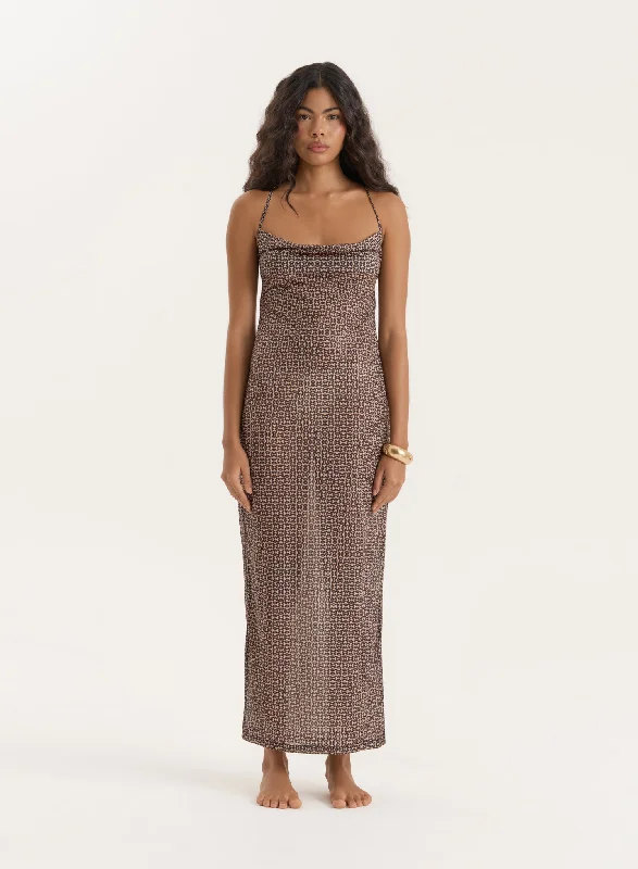 Mini dresses with tassel accents for a fun touch Geo Printed Mesh Midaxi Dress- Alani