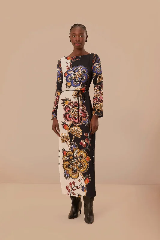 Midi dresses with wrap - around skirts for a customizable fit Black And White Maxi Floral LENZING™ ECOVERO™ Viscose Midi Dress Midi dresses with wrap - around skirts for a customizable fit Black And White Maxi Floral LENZING™ ECOVERO™ Viscose Midi Dress