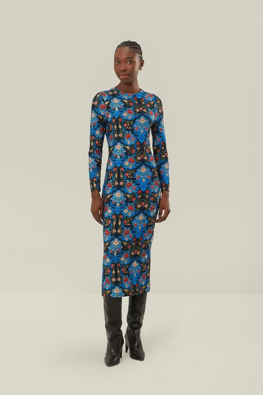 Midi dresses with satin - finish fabrics for a luxurious feel Blue Arabesque Floral Jersey LENZING™ ECOVERO™ Midi Dress