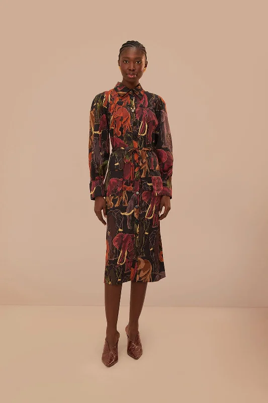 Midi dresses with asymmetric hems for a fashion - forward and dynamic appearance Brown Elephants Long Sleeve Midi Dress Midi dresses with asymmetric hems for a fashion - forward and dynamic appearance Brown Elephants Long Sleeve Midi Dress