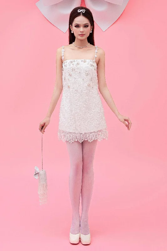 Strapless mini dresses for a beach vacation Sofia Straight Camisole Lace Mini Dress