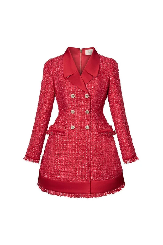 Cotton mini dresses for a comfortable everyday option Marion A-line Notch Lapel Tweed Mini Dress