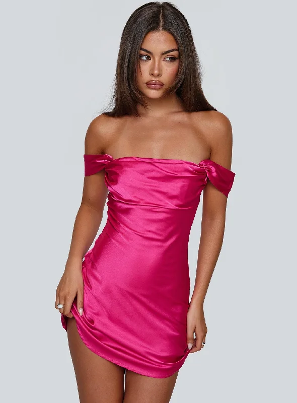 Mini dresses with pleated skirts for a classic look Zabbarra Off The Shoulder Mini Dress Hot Pink