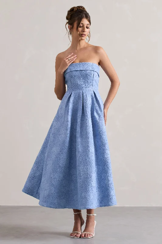 Midi dresses with tassel accents for a bohemian and free - spirited style Matisse | Blue Lace Strapless Midi Dress Midi dresses with tassel accents for a bohemian and free - spirited style Matisse | Blue Lace Strapless Midi Dress