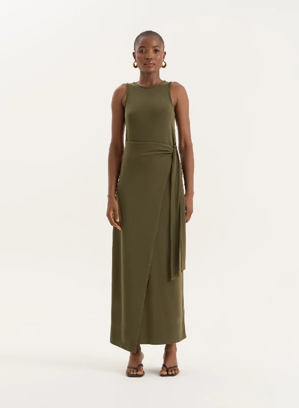 Mini dresses with high - low hems for a modern twist Olive Wrap Detail Maxi Dress- Bridie
