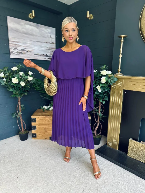 Midi dresses with belted waists to accentuate the figure Doireann Cape Detail Occasion Dress Violet Midi dresses with belted waists to accentuate the figure Doireann Cape Detail Occasion Dress Violet