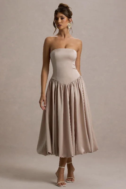Midi dresses with side slits for a sexy and elegant appearance Keyton | Champagne Satin Bandeau Midi Dress Midi dresses with side slits for a sexy and elegant appearance Keyton | Champagne Satin Bandeau Midi Dress