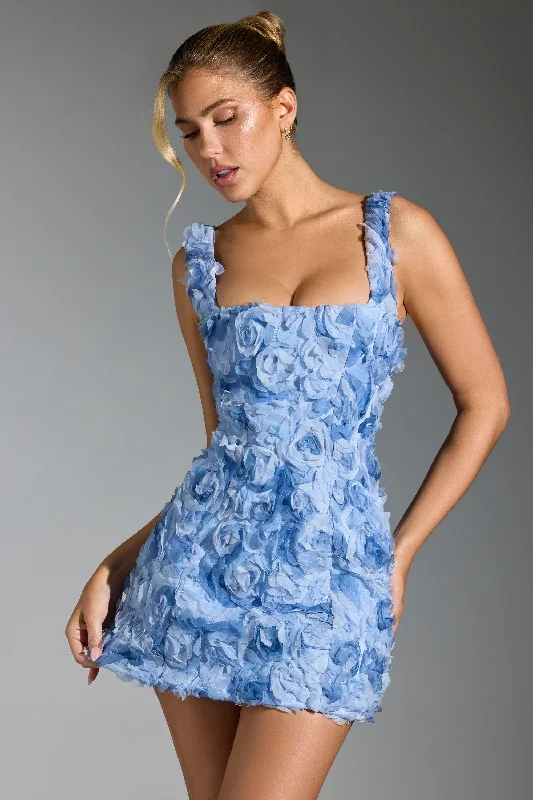 Mini dresses with halter necks for a stylish choice Floral-Appliqué Corset Mini Dress in Blue Mini dresses with halter necks for a stylish choice Floral-Appliqué Corset Mini Dress in Blue