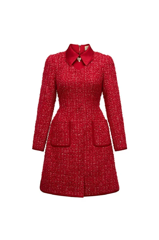 Mini dresses with halter necks for a stylish choice Claire A-line Collared Neck Tweed Mini Dress Mini dresses with halter necks for a stylish choice Claire A-line Collared Neck Tweed Mini Dress