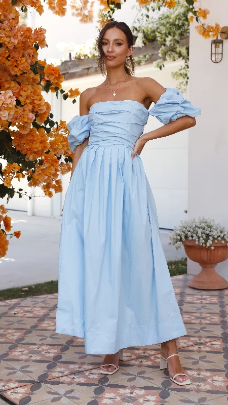 Midi dresses with ruched sleeves for a more fitted and stylish arm look Caelius Midi Dress - Light Blue Midi dresses with ruched sleeves for a more fitted and stylish arm look Caelius Midi Dress - Light Blue