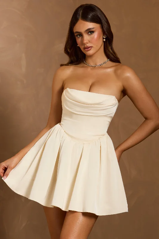 Plaid mini dresses for fall fashion Cowl-Neck Corset Mini Dress in Ivory