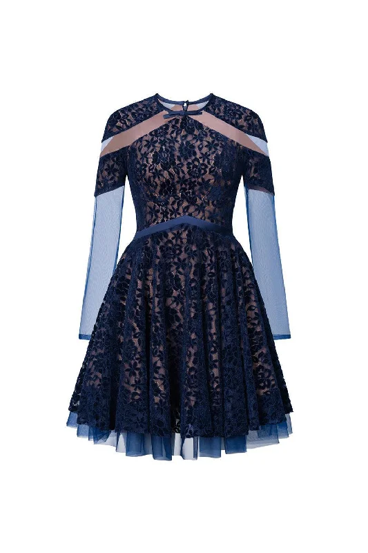 Floral print mini dresses for summer parties Sybil A-line Round Neck Lace Mini Dress Floral print mini dresses for summer parties Sybil A-line Round Neck Lace Mini Dress
