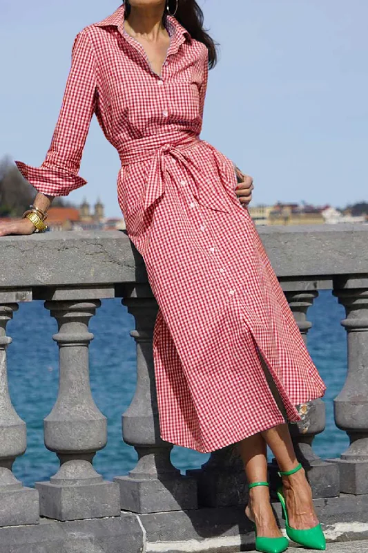 Midi dresses with ruffled sleeves for a more feminine and voluminous look Plaid Tie-waist Shirt Dress Midi dresses with ruffled sleeves for a more feminine and voluminous look Plaid Tie-waist Shirt Dress