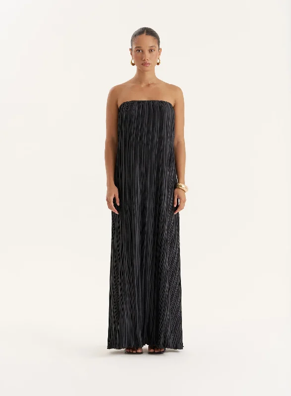 Polyester mini dresses for easy care Black Plisse Bandeau Maxi Dress- Ruby