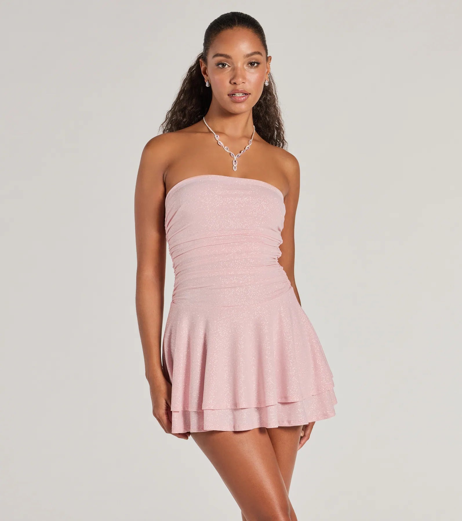 Linen mini dresses for a breathable summer option Glittery Impression Strapless Tiered Ruffle Skater Dress Linen mini dresses for a breathable summer option Glittery Impression Strapless Tiered Ruffle Skater Dress